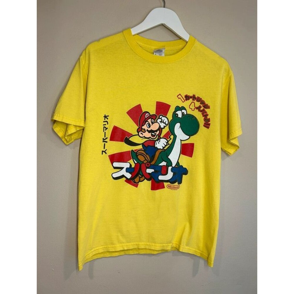 Vintage 2009 Mario & Yoshi Japanese Yellow Cotton T-Shirt Medium